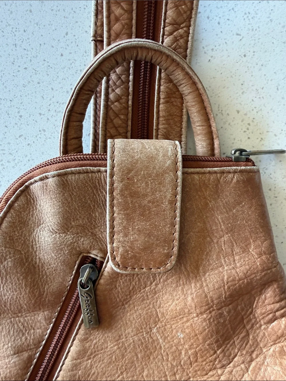 Graffio Brown Leather Triangular Crossbody Bag
